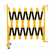 Barrière extensible jaune et noire avec montage mural et roulettes