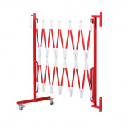 Barrière extensible rouge et blanche avec montage mural et roulettes