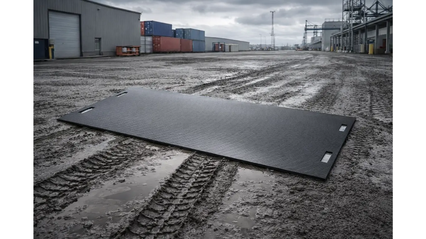 Plaque de roulage haute densité sur chantier BTP