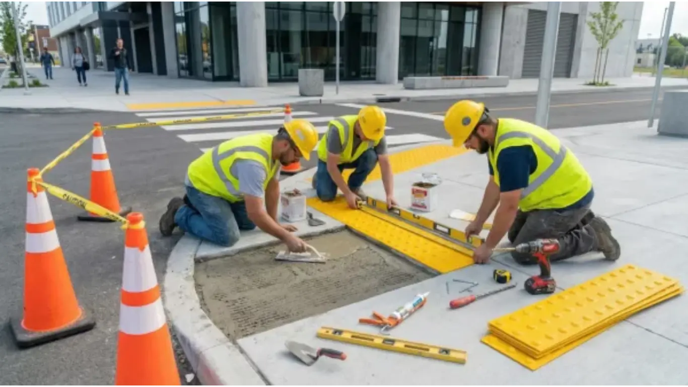 Pose facile des bandes podotactiles en lieux publics