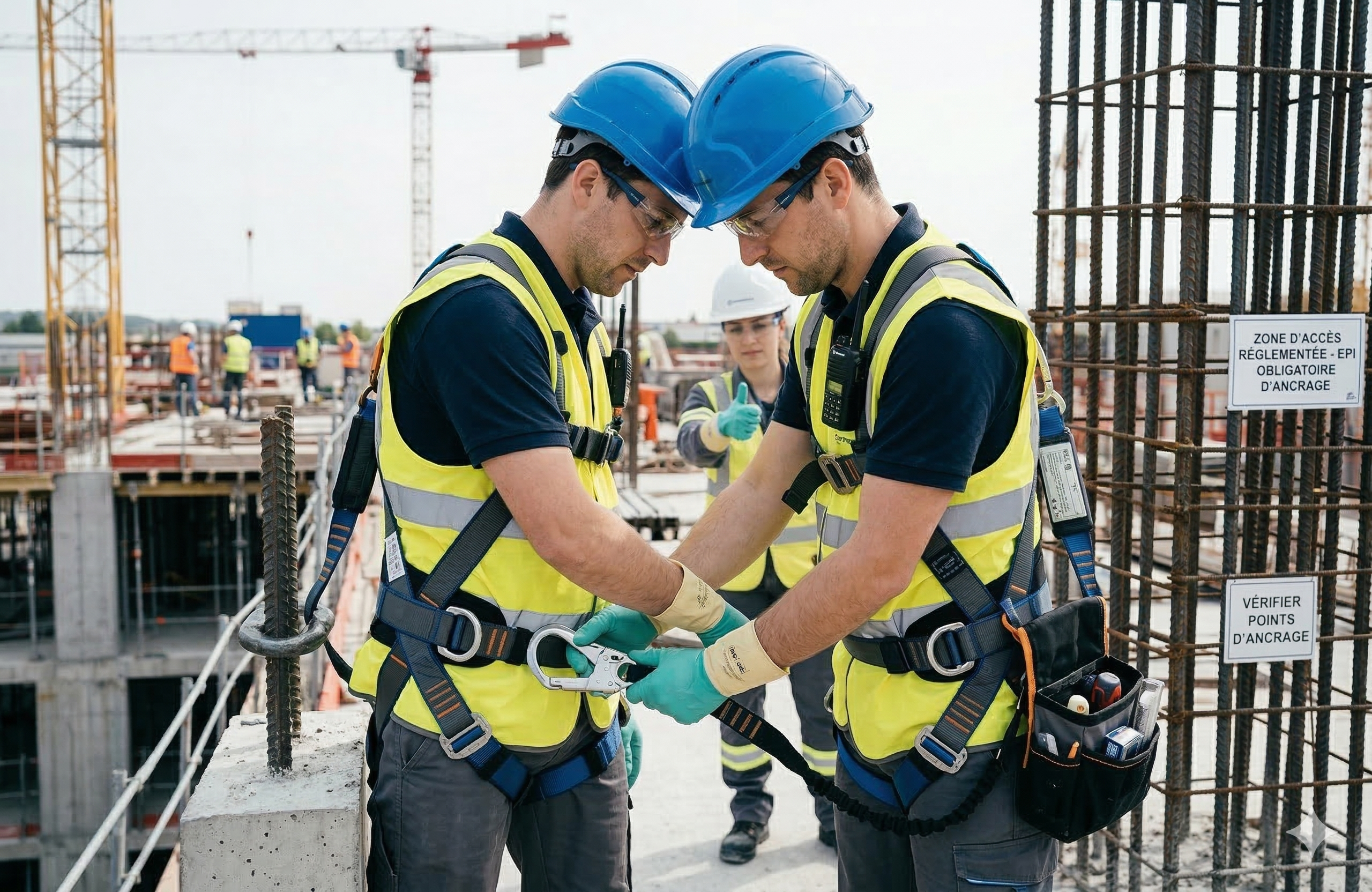 Ajustement du harnais de sécurité sur chantier