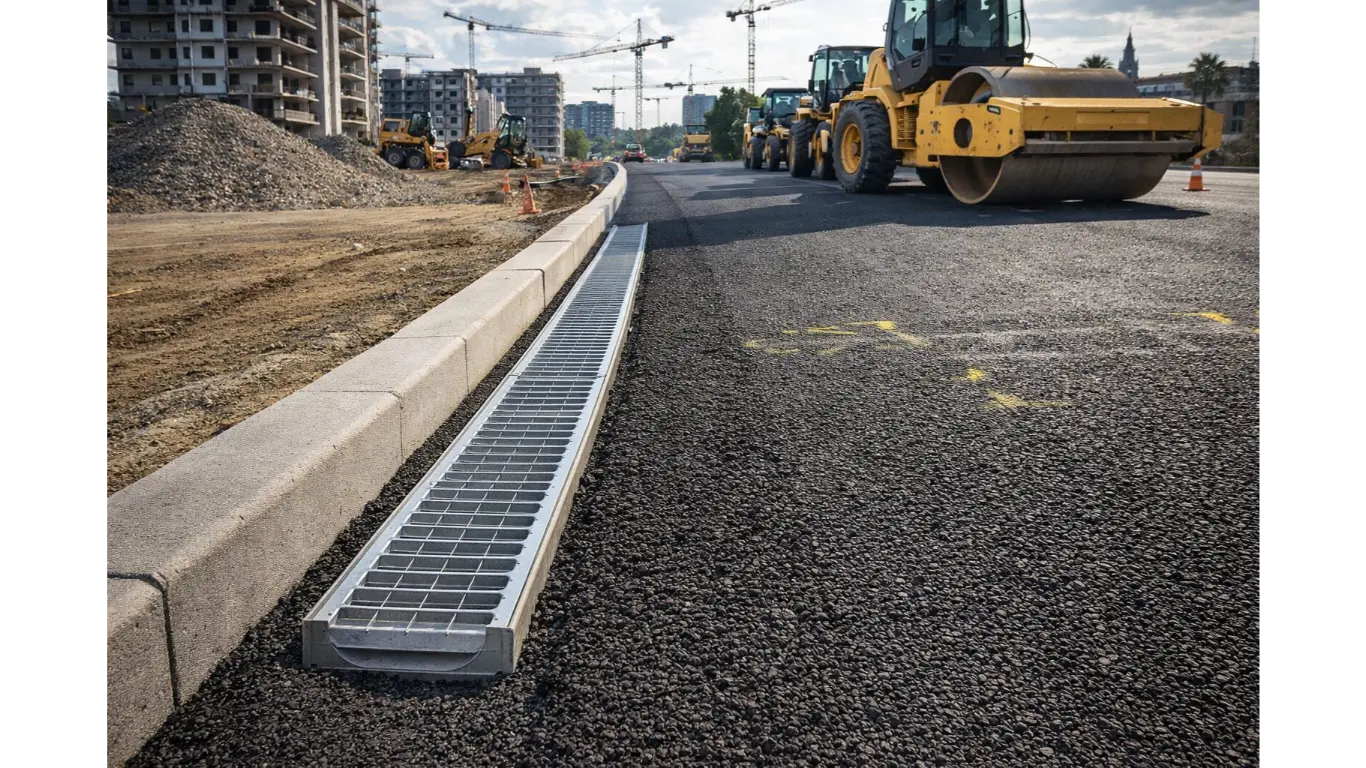 Caniveaux modernes en zone urbaine