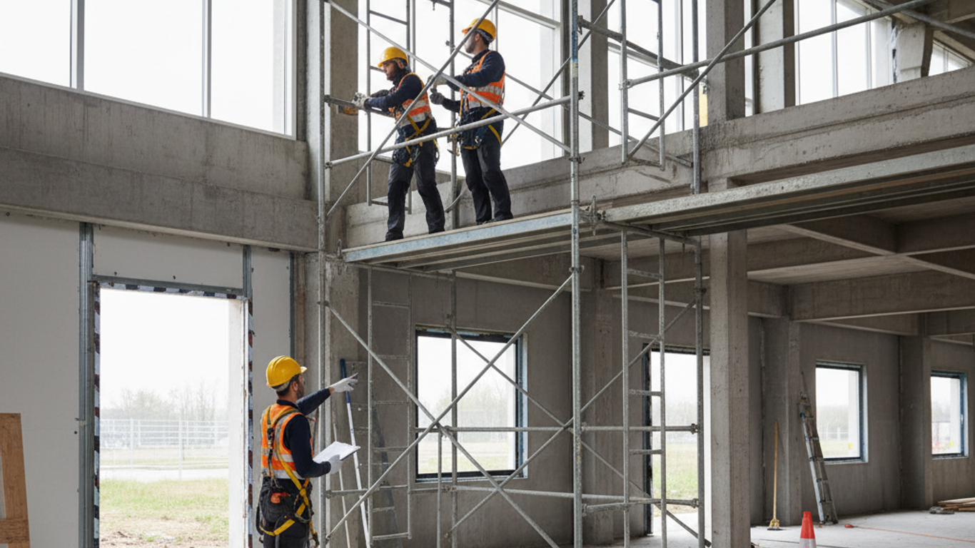 Inspection visuelle d'un échafaudage fixe sur chantier