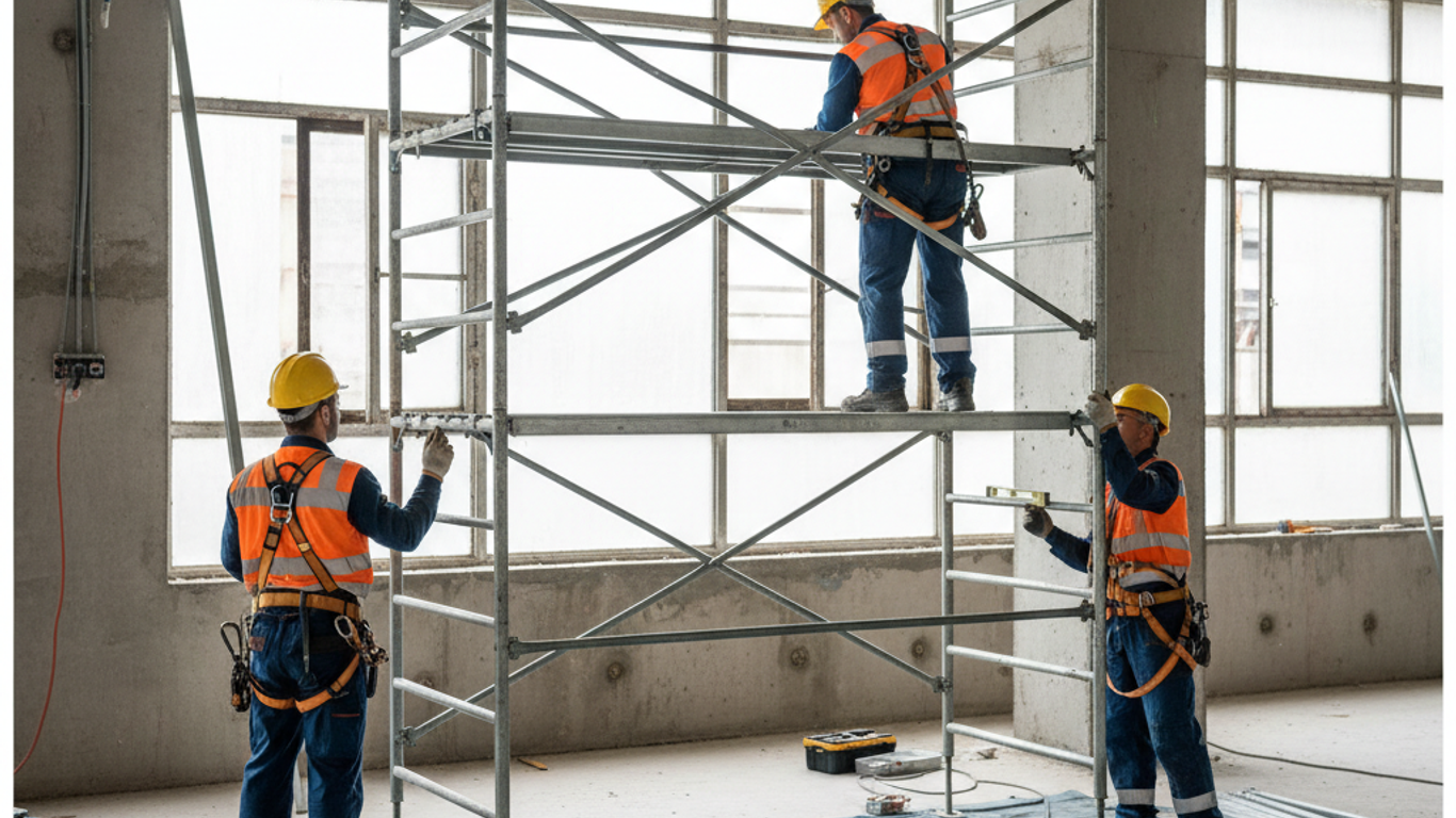 Préparation avant le montage d'un échafaudage fixe