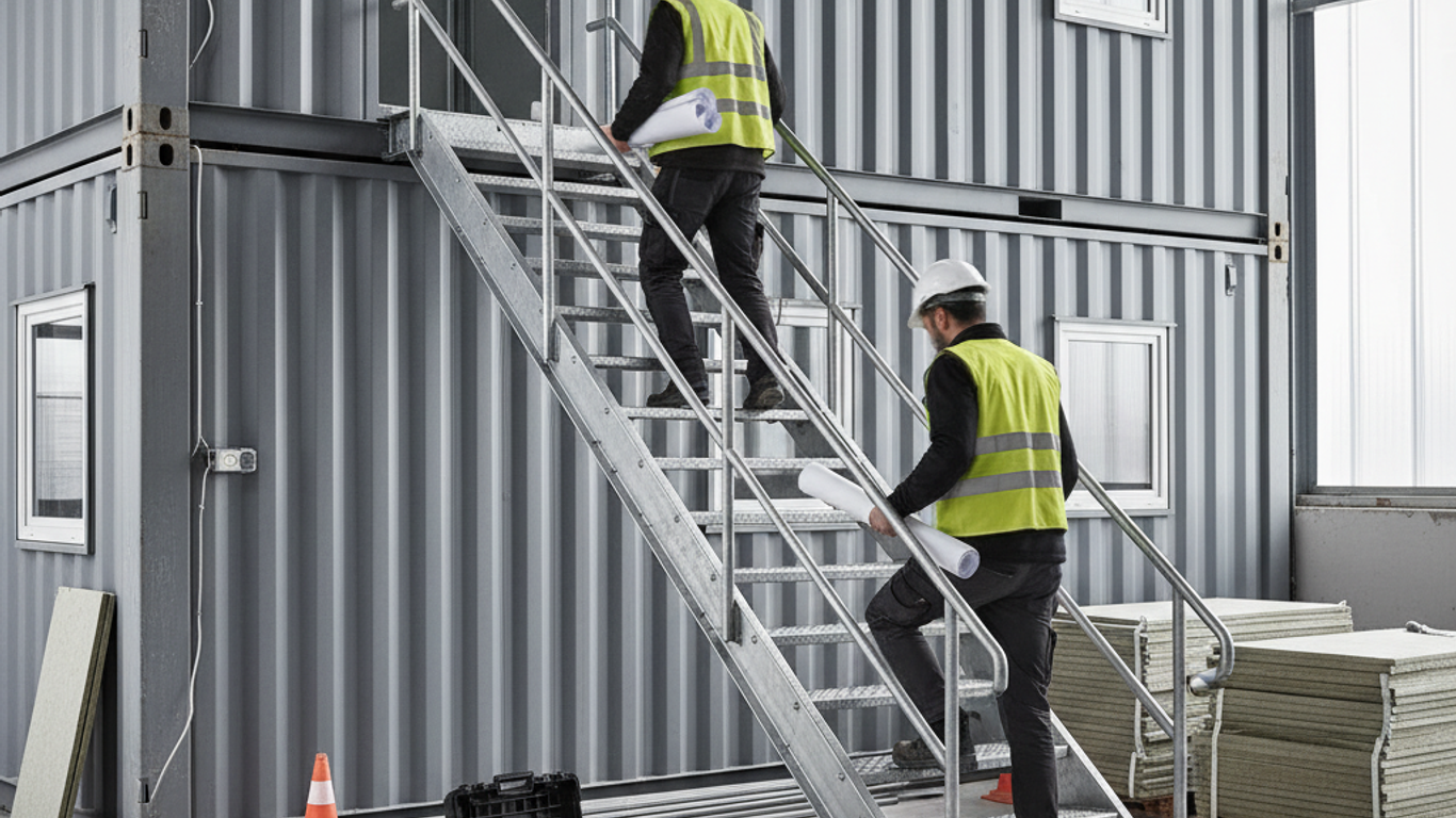 Types d'escaliers conteneurs pour optimiser l'espace en base vie