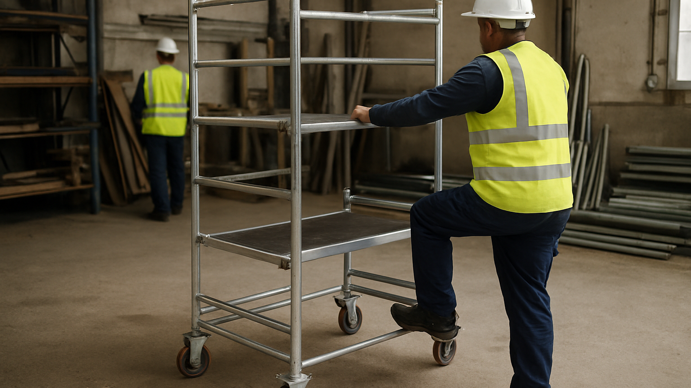 Vérification conformité échafaudage roulant sur chantier