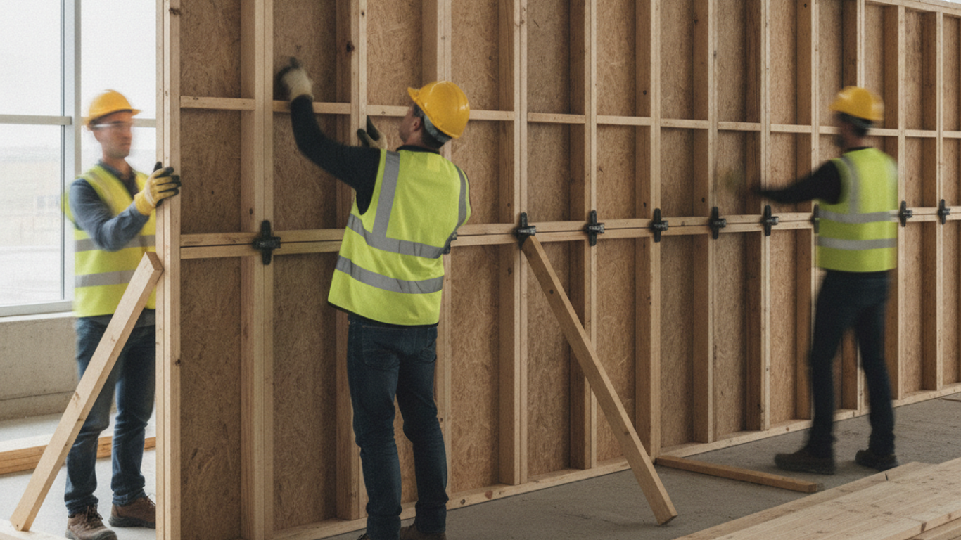 Préparation du chantier pour l'installation des panneaux bois de coffrage