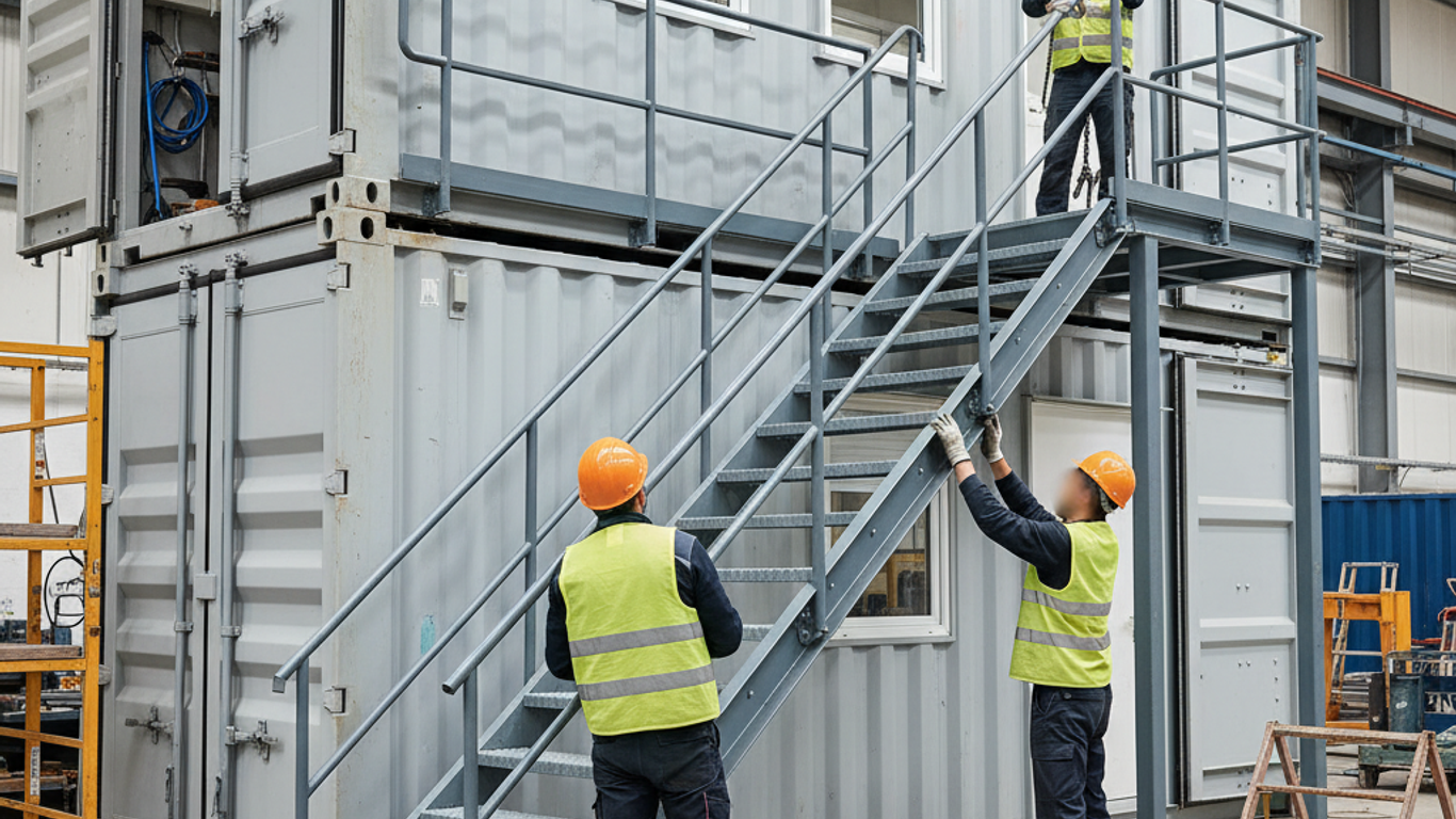Sécurité et conformité escalier conteneur base vie chantier