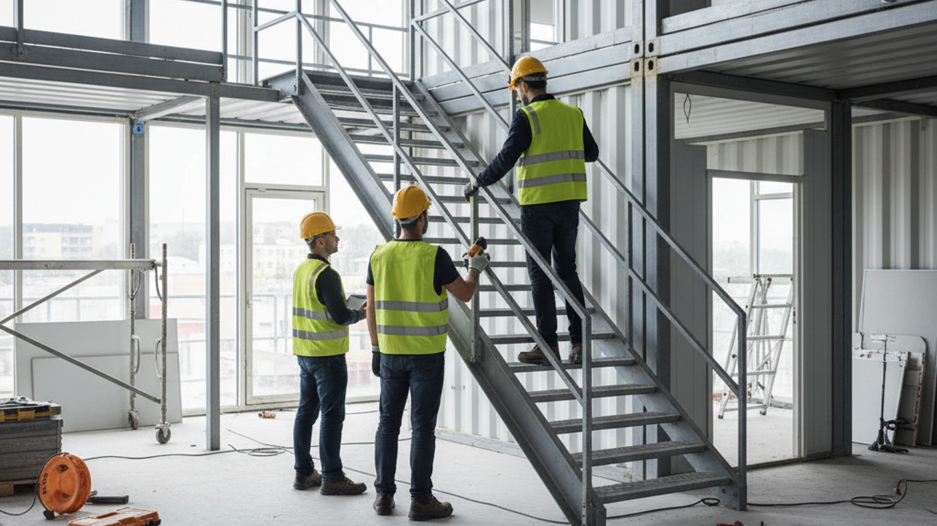 Inspection et entretien d'un escalier conteneur sur chantier