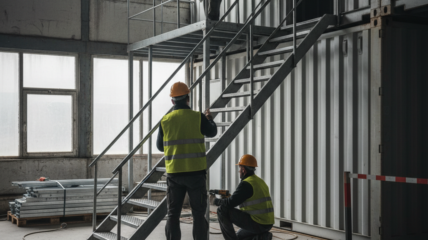 Techniques d'installation rapide pour escaliers conteneurs bases vie