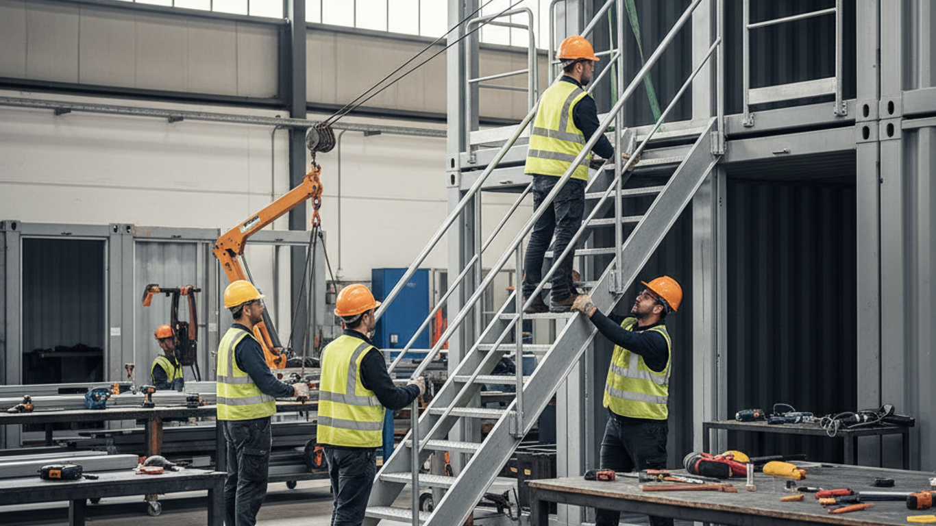 Techniques d'installation rapide pour escaliers conteneurs bases vie
