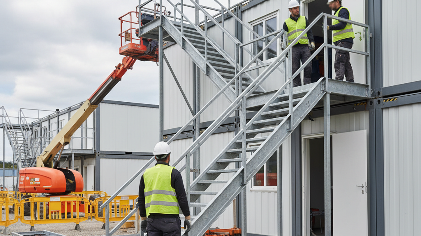 Techniques d'installation rapide pour escaliers conteneurs bases vie