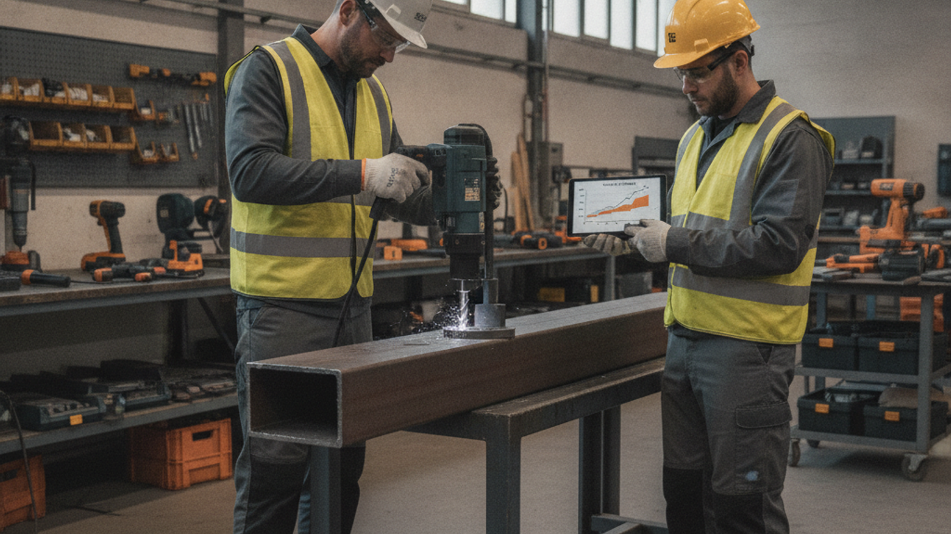 Perceuse magnétique sur chantier métallique
