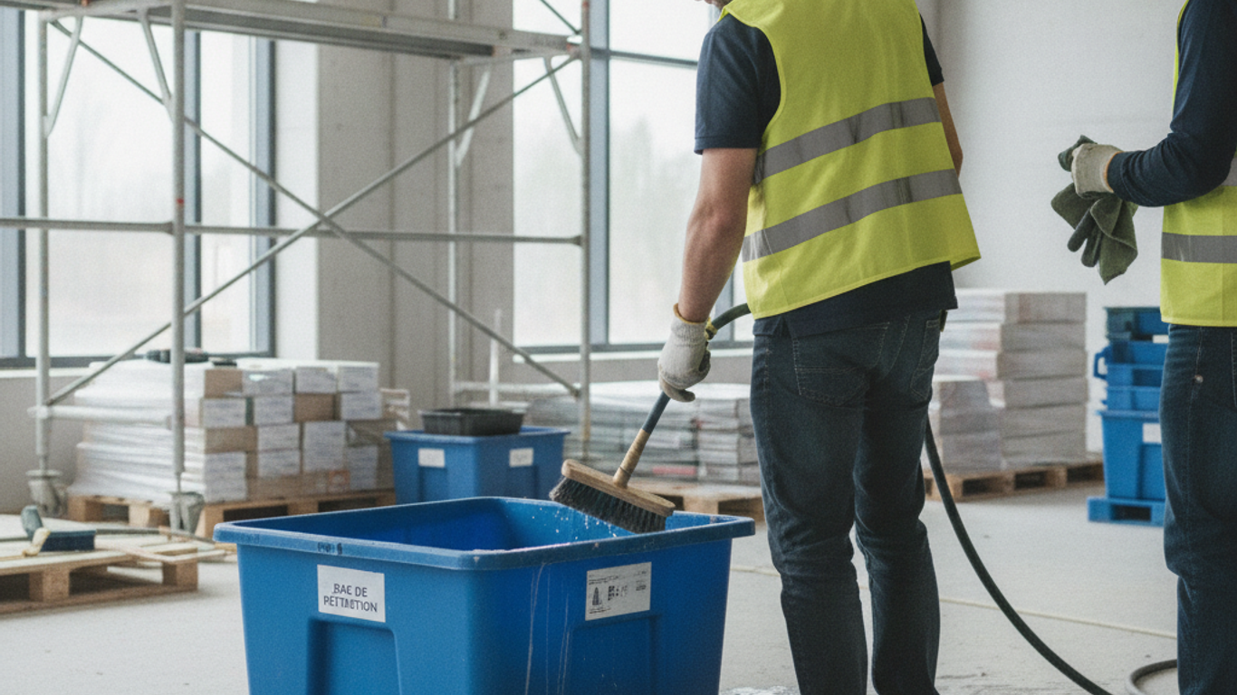 Outils et équipements de nettoyage pour bac de rétention industriel