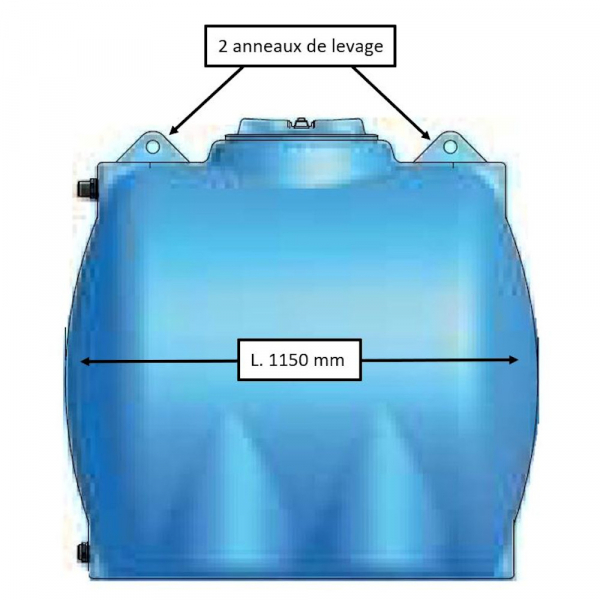 Réservoir récupération d'eau de pluie 300 litres - Cuve polyéthylène  aérienne grise - Horizontal