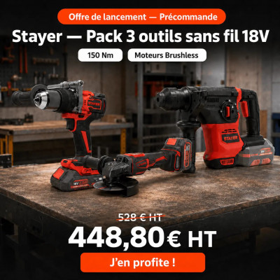 Pack "Offre de Lancement" Stayer 18V Brushless L20 Meuleuse + Perforateur + Perceuse