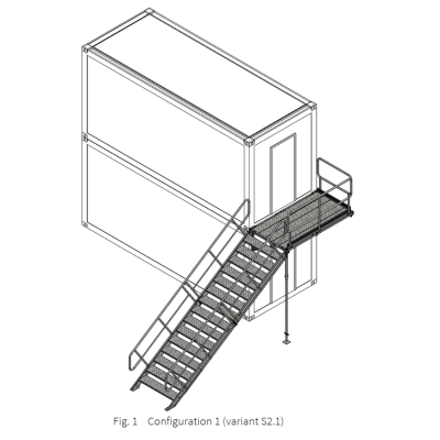 Escalier Modulaire Acier Galvanisé 2KN pour Conteneur Base Vie Chantier