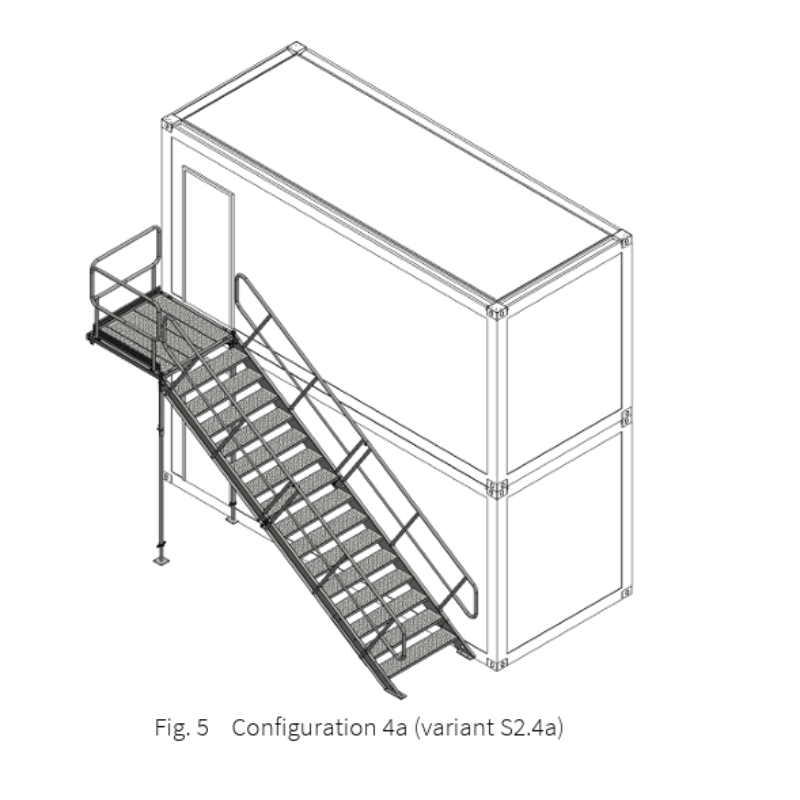 Escalier Montage Rapide Acier Galvanisé 2KN pour Bungalow Modulaire Base Vie Chantier