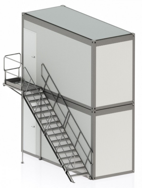 Escalier Réutilisable Acier 2KN pour Conteneur Superposé R+1 R+2 Base Vie Chantier