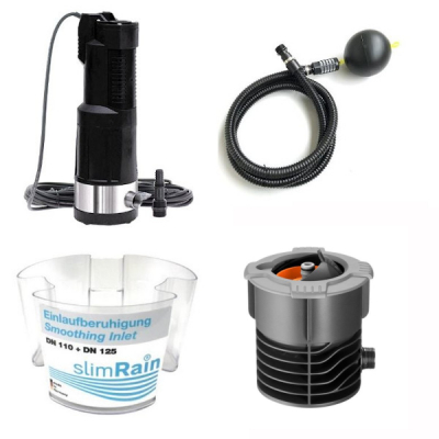 Kit complet d'arrosage pour cuve à eau : Pompe + crépine + prise eau + ralentisseur