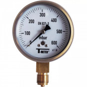 Manomètre à capsule inox Ø100 – Gaz basse pression – Plage 60–600 mbar
