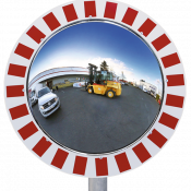 Miroir routier rond panoramique à 180° cadre rouge et blanc
