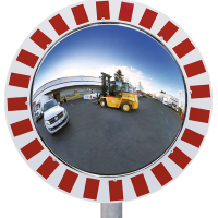 Miroir routier rond panoramique à 180° cadre rouge et blanc Miroir routier rond panoramique à 180° cadre rouge et blanc