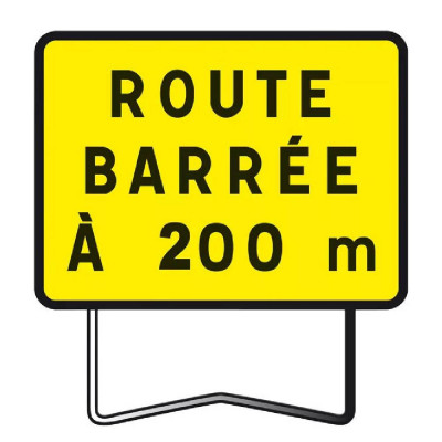 Panneau de Chantier KC1 800x600 Route Barrée à 200 m – Signalisation Sécurisée – Conforme NF