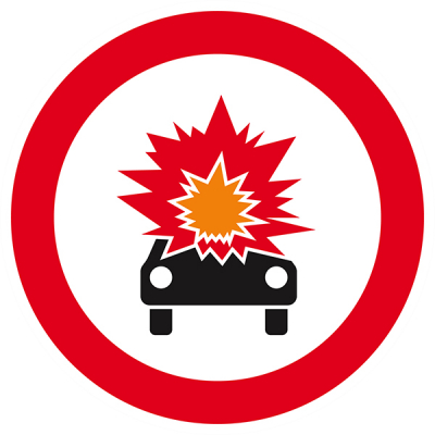 Signaux d'interdiction "Interdit aux transports de produits explosifs ou inflammables"