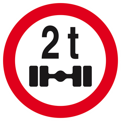 Signaux d'interdiction "Interdit aux véhicules pesant sur un essieu plus de 2 tonnes"
