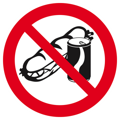 Signaux d'interdiction "Sandwich et boissons interdits"