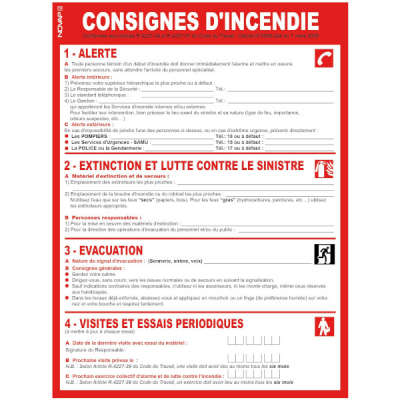 Panneau consignes d'incendie