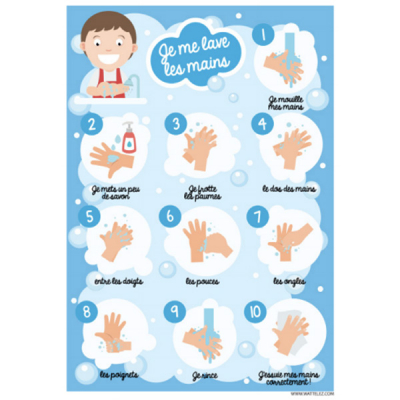 Panneau enfant "Comment se laver les mains" 2 formats