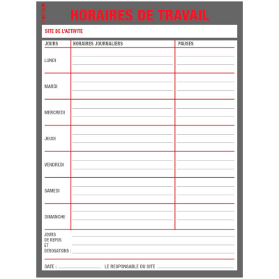 Panneau horaires de travail