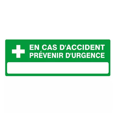 Panneau de signalisation “En cas d’accident prévenir d’urgence” – ISO 7010 – Plastique rigide ou vin