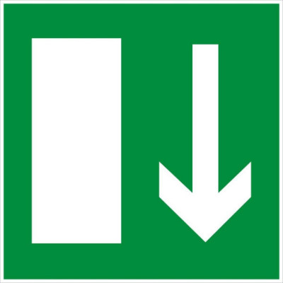 Panneau sortie de secours en bas – Signalétique d’évacuation – Plastique rigide 200x200 mm