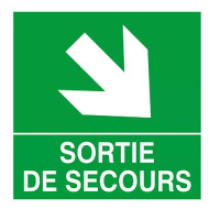 Panneau “Sortie de secours” flèche bas droite – Signalétique sécurité – Conforme ISO 7010 Panneau “Sortie de secours” flèche bas droite – Signalétique sécurité – Conforme ISO 7010