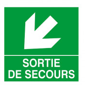 Panneau “Sortie de secours” flèche bas gauche – Signalétique sécurité – Conforme ISO 7010