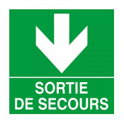 Panneau “Sortie de secours” flèche bas – Signalétique sécurité – Conforme ISO 7010