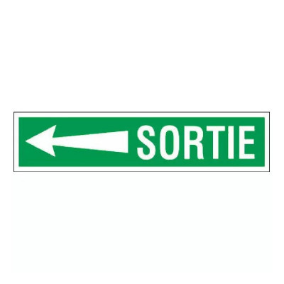 Panneau sortie flèche à gauche – Signalétique évacuation – Plastique rigide 330x75 mm