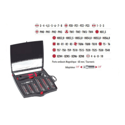 Coffret tournevis à cliquet 1/4" et embouts de vissage