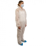 Combinaison Hygiène PP avec cagoule - Élastiquée - Blanc ou bleu marine